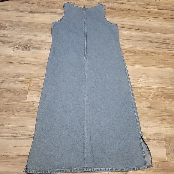 Vintage Blue J Dress Womens Size L  Blue Jean‎ Denim Embroidered Maxi Sleeveless - Picture 5 of 10